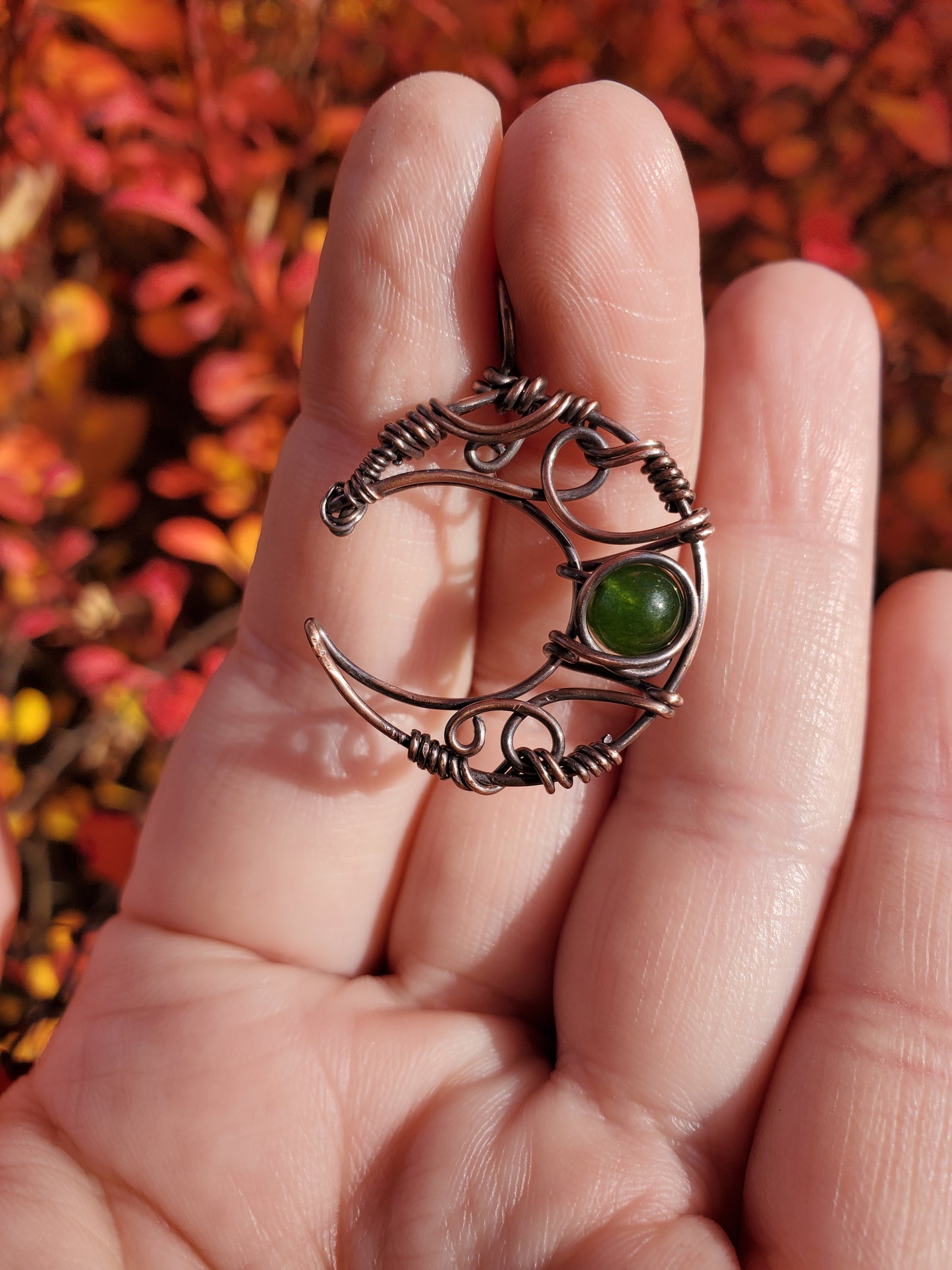 Jade and Copper Moon Pendant