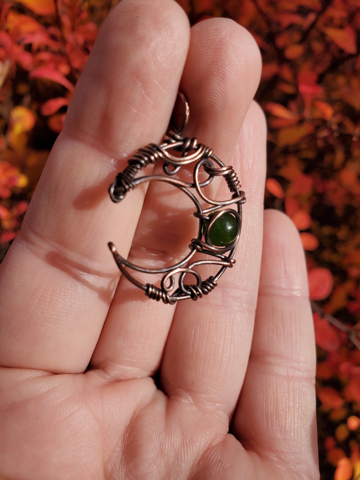 Jade and Copper Moon Pendant