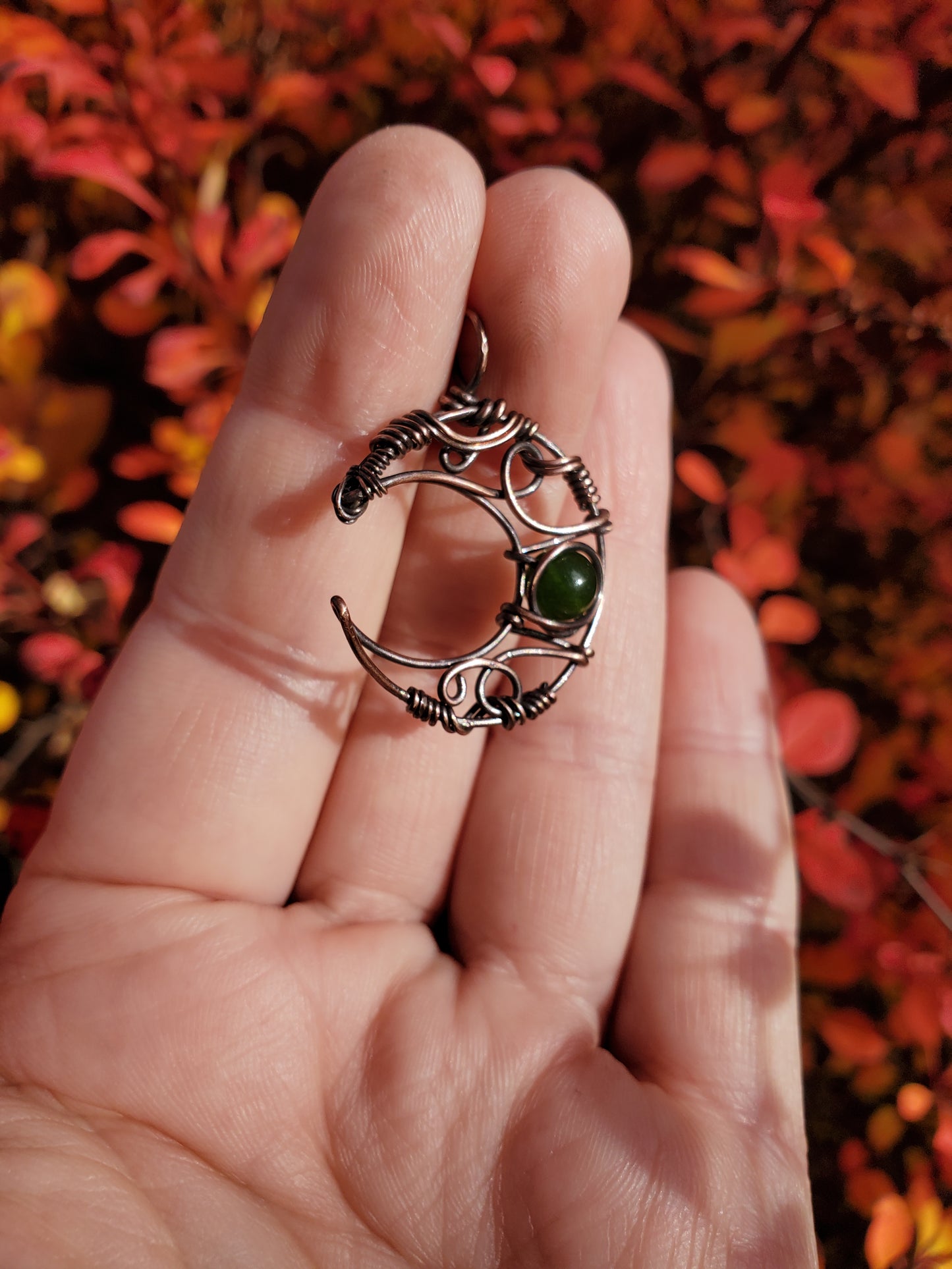 Jade and Copper Moon Pendant