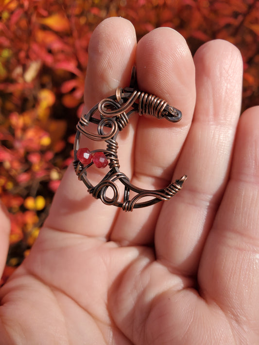 Garnet and Copper Moon Pendant