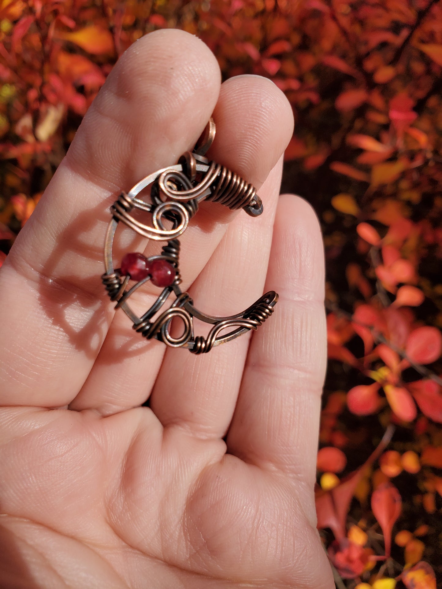 Garnet and Copper Moon Pendant