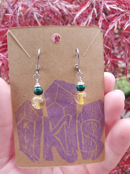 Citrine and Malachite Sterling Silver Earrings