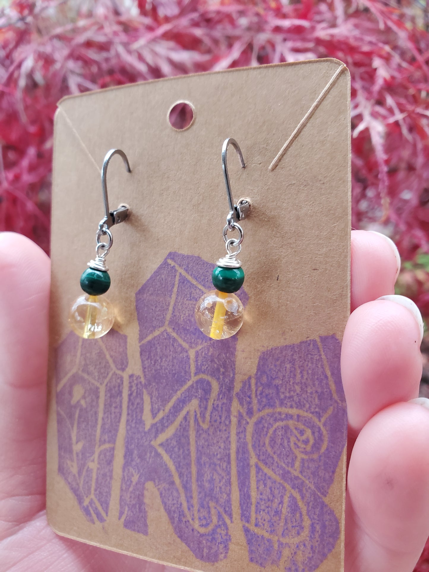 Citrine and Malachite Sterling Silver Earrings