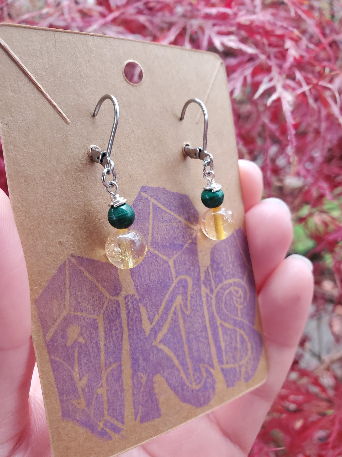 Citrine and Malachite Sterling Silver Earrings