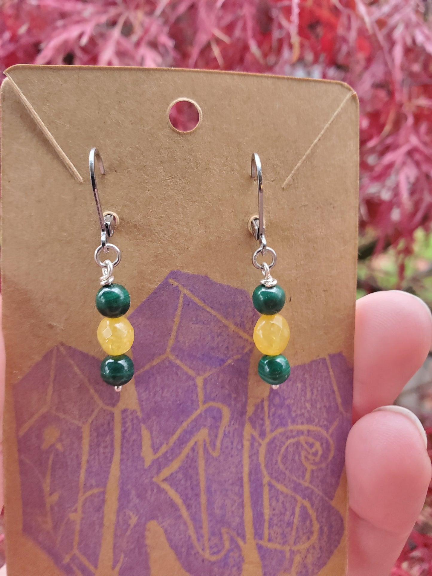 Citrine and Malachite Sterling Silver Earrings