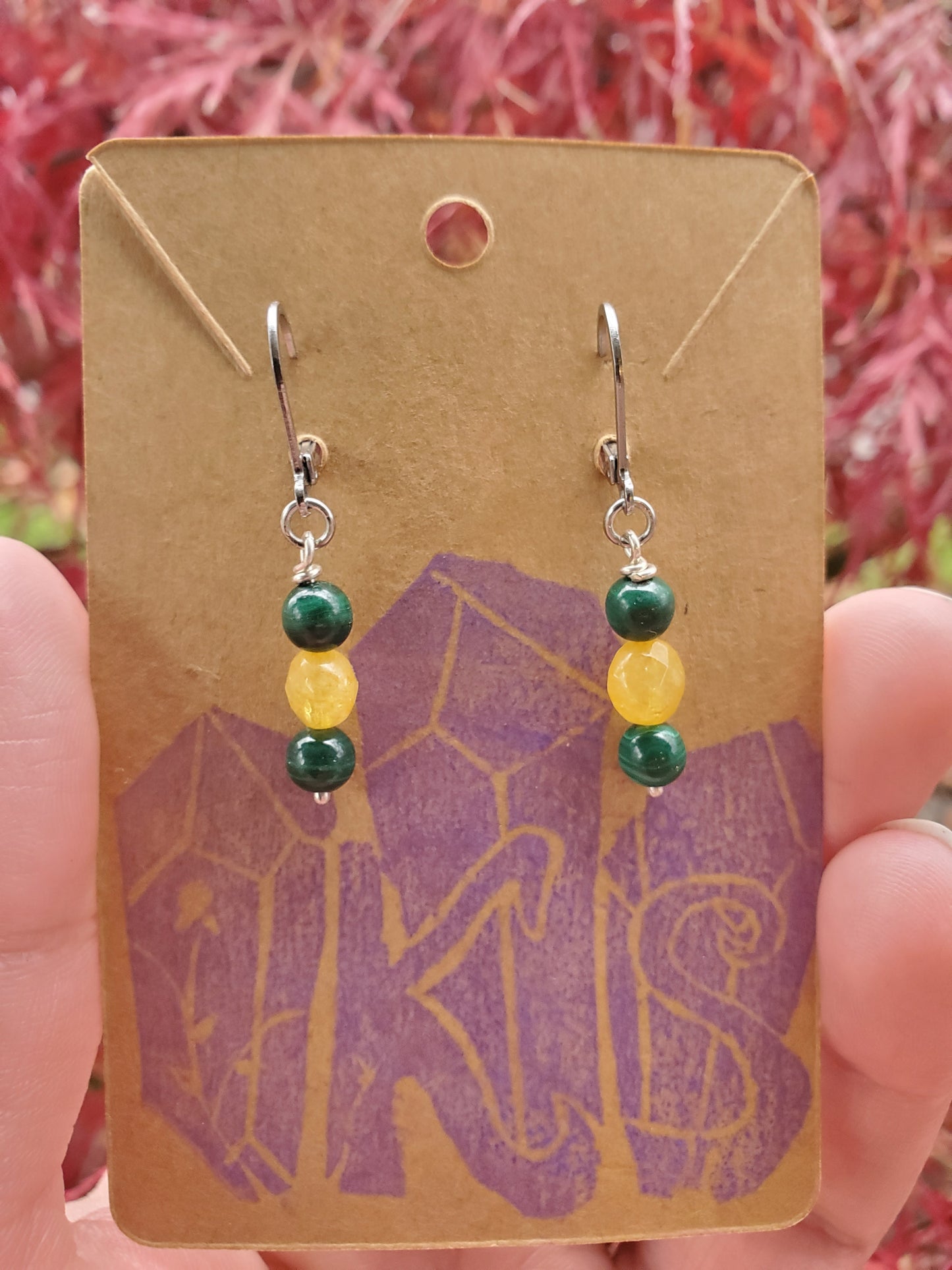 Citrine and Malachite Sterling Silver Earrings