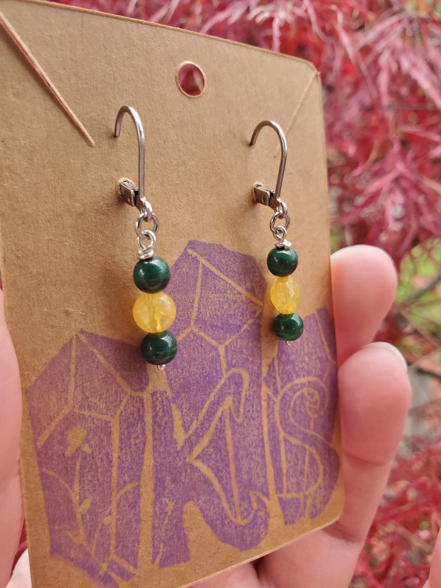 Citrine and Malachite Sterling Silver Earrings
