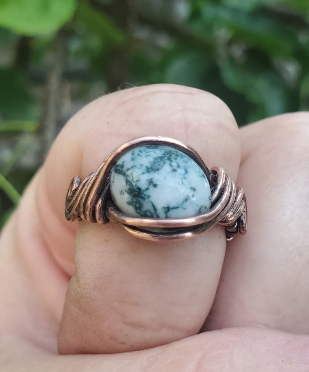 Tree Agate and Copper Ring