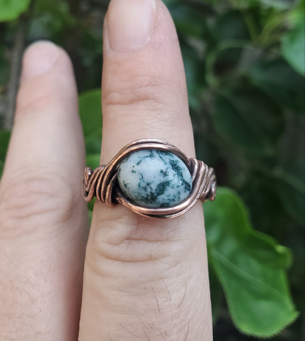 Tree Agate and Copper Ring