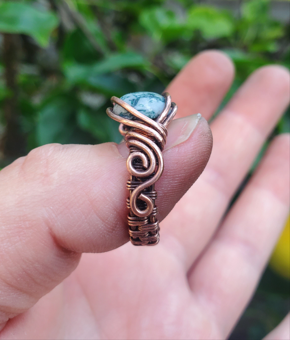 Tree Agate and Copper Ring