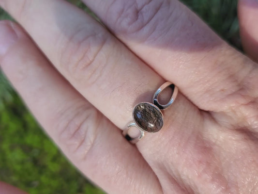 Sterling Silver Ring: Tourmalinated Quartz