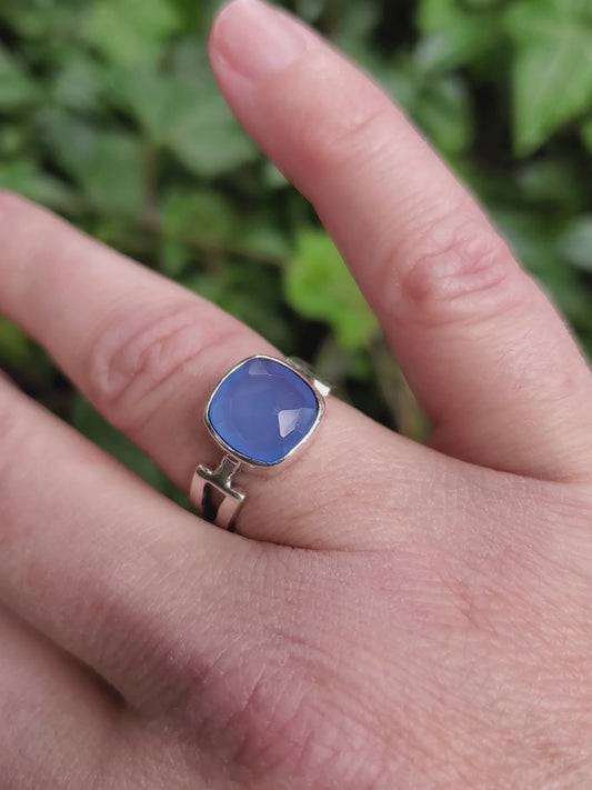 Sterling Silver Ring: Blue Chalcedony