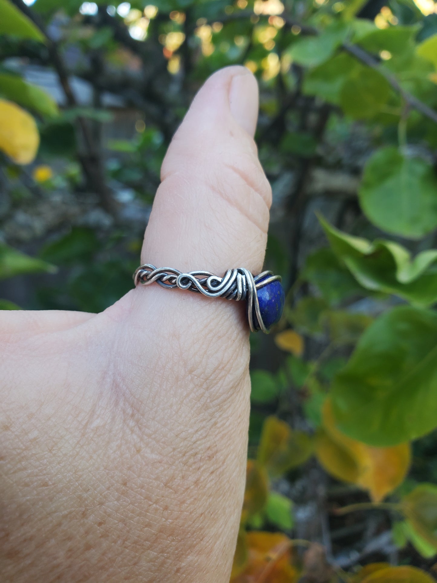 Lapis Lazuli Braided Sterling Silver Ring