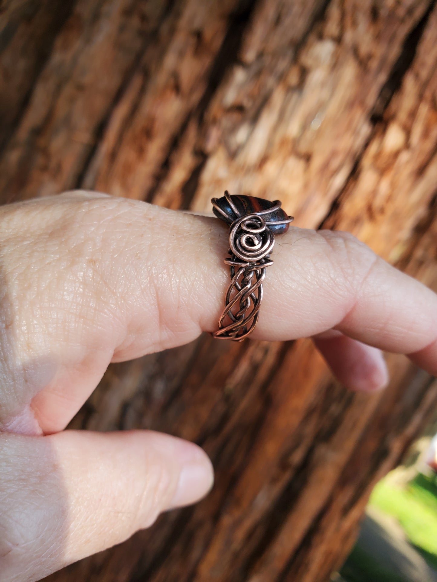 Tiger Iron Braided Copper Ring