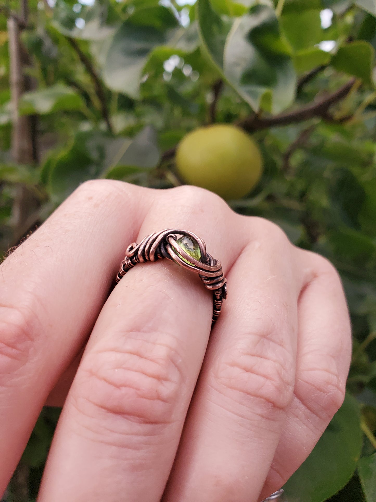 Peridot Copper Wire Wrapped Ring