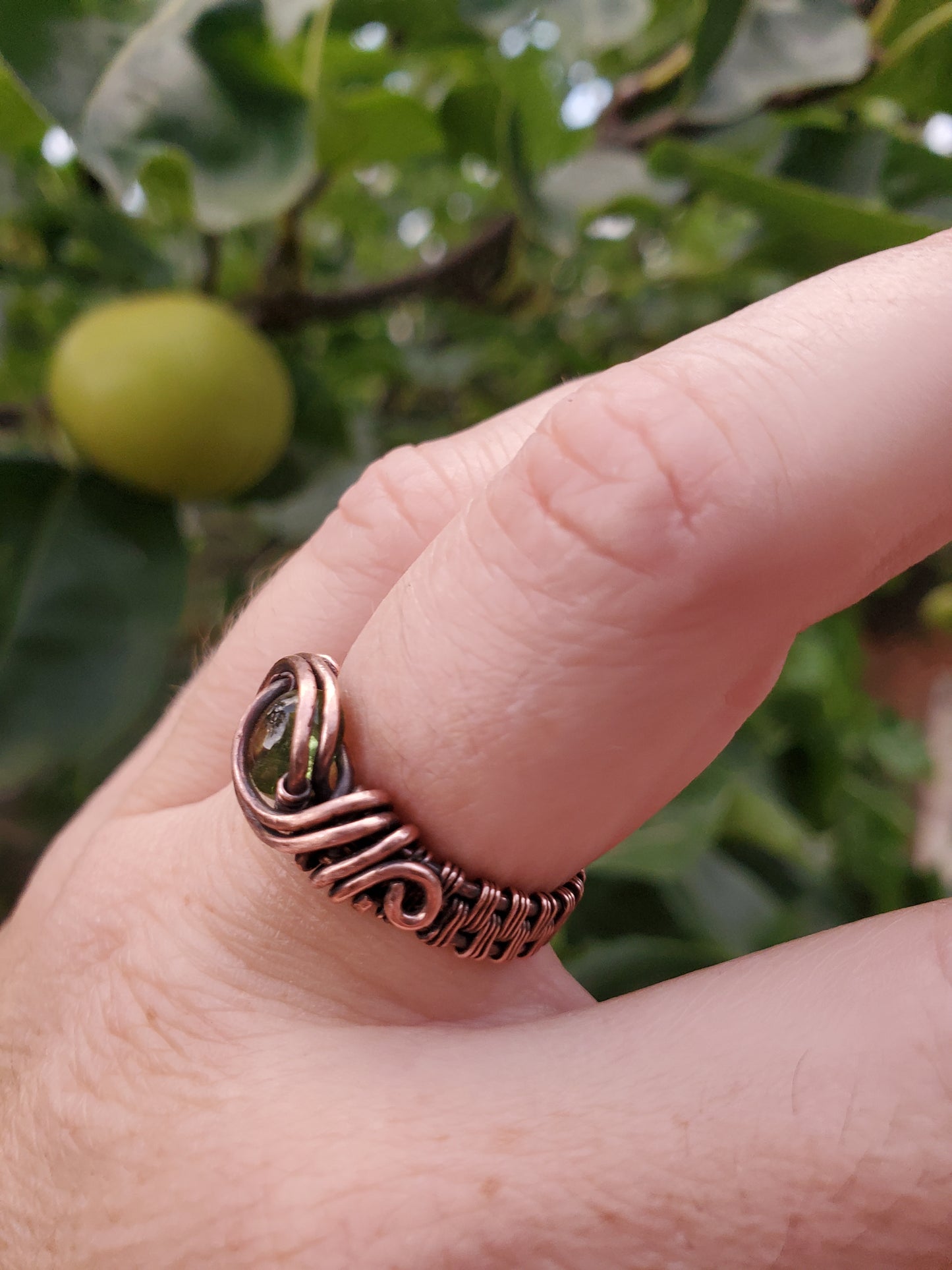 Peridot Copper Wire Wrapped Ring