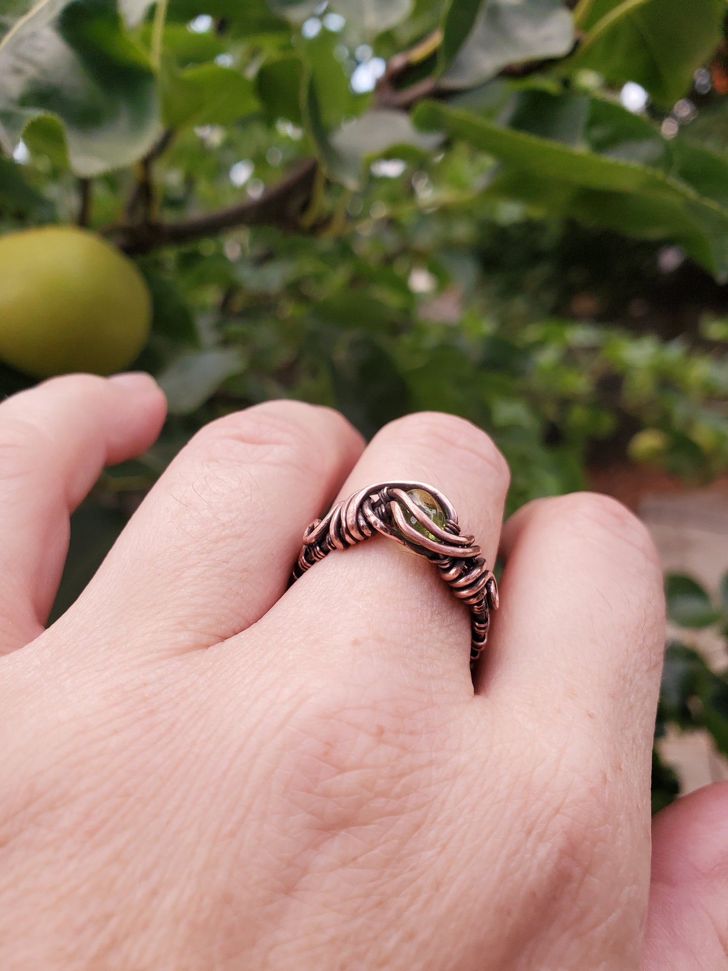 Peridot Copper Wire Wrapped Ring