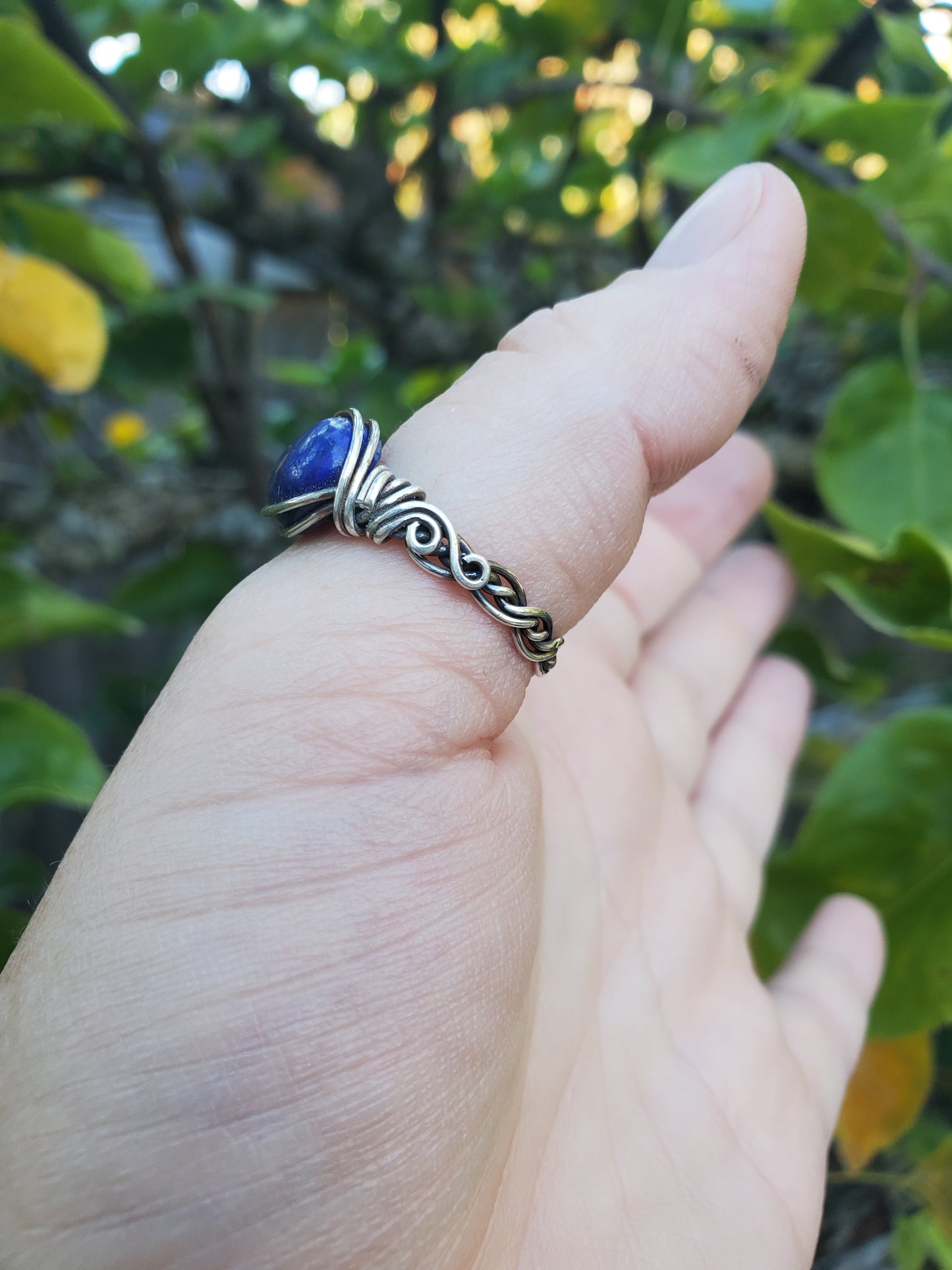 Lapis Lazuli Braided Sterling Silver Ring