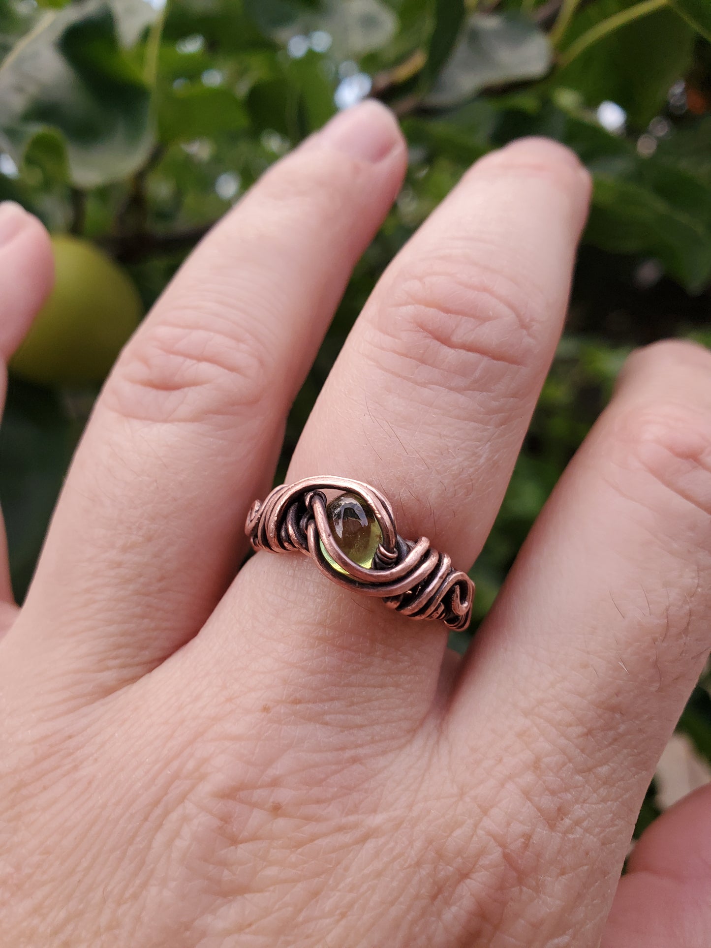 Peridot Copper Wire Wrapped Ring