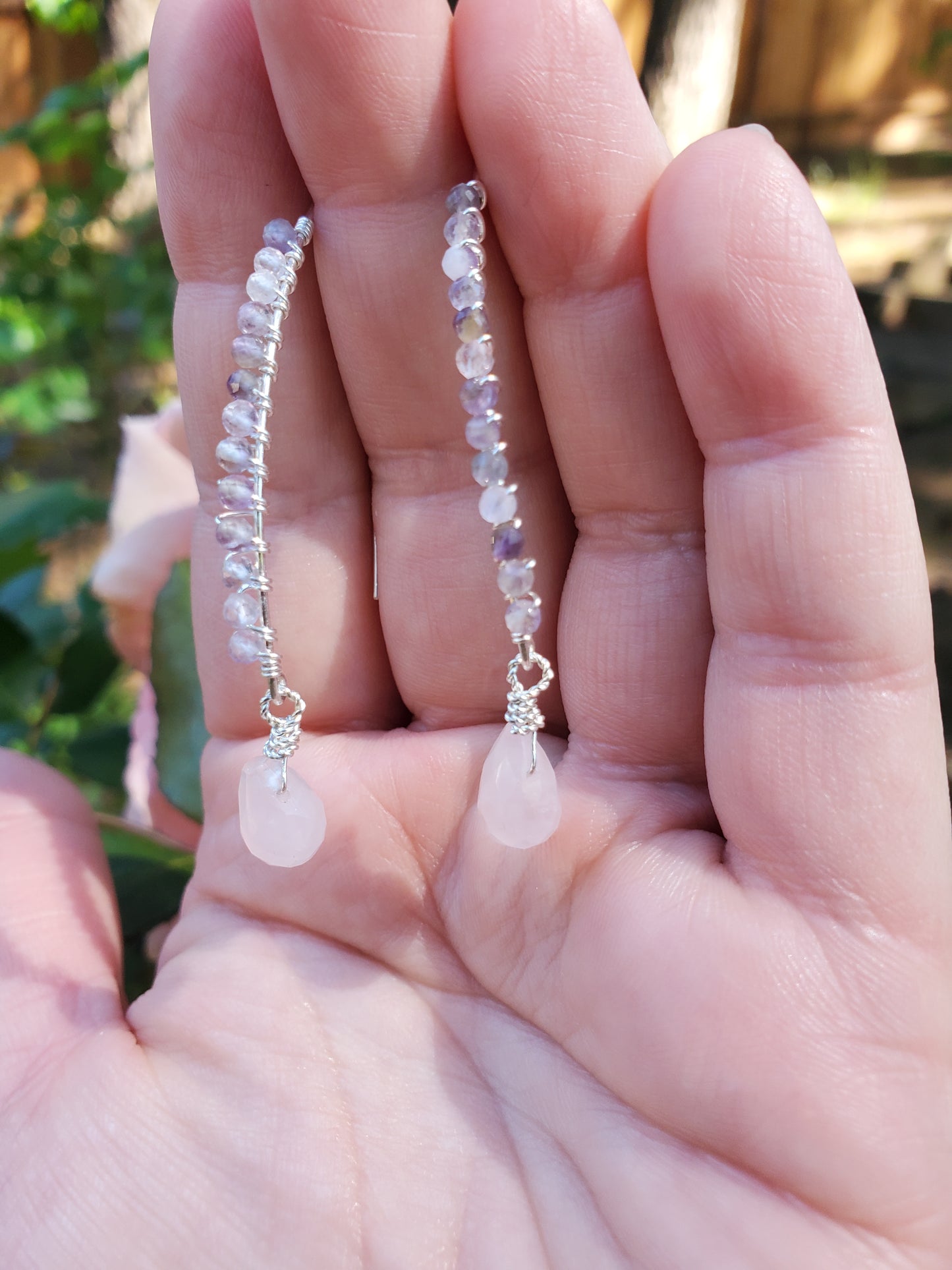 Amethyst and Rose Quartz Earrings - Elegant Handmade 925 Sterling Silver Earrings with Amethyst and Rose Quartz