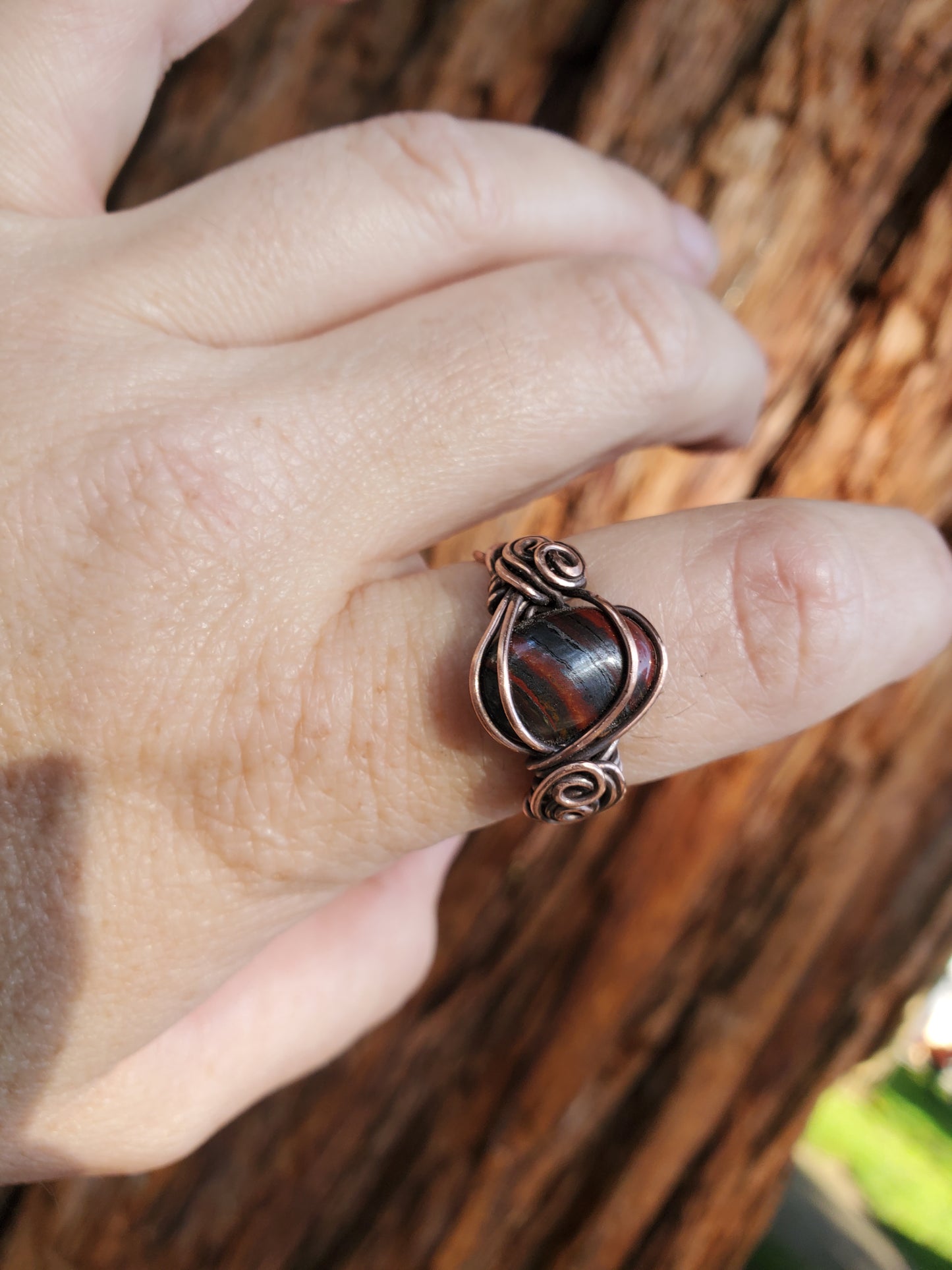 Tiger Iron Braided Copper Ring