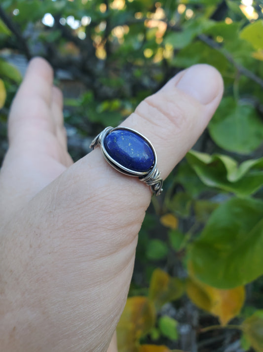 Lapis Lazuli Braided Sterling Silver Ring