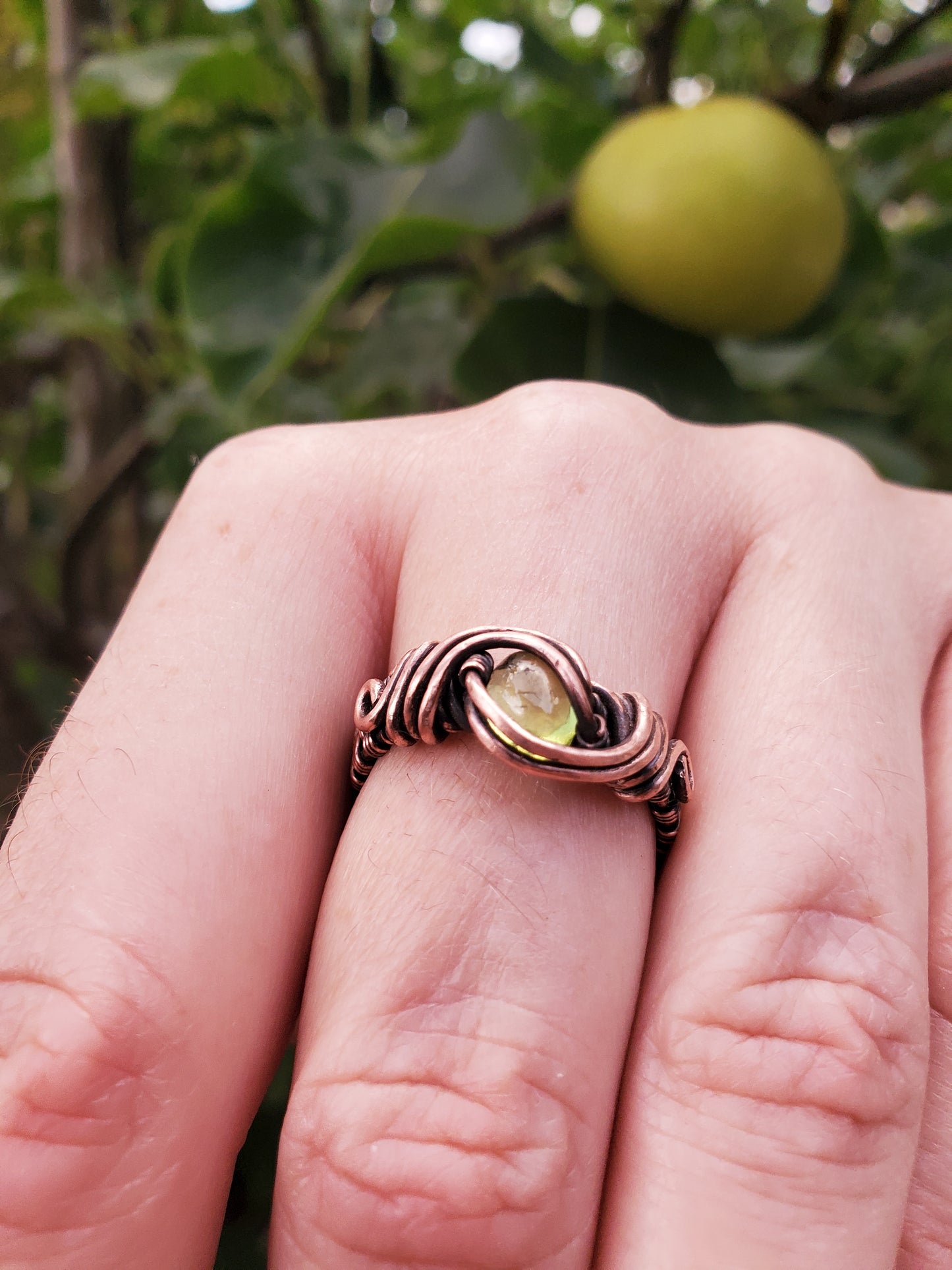 Peridot Copper Wire Wrapped Ring