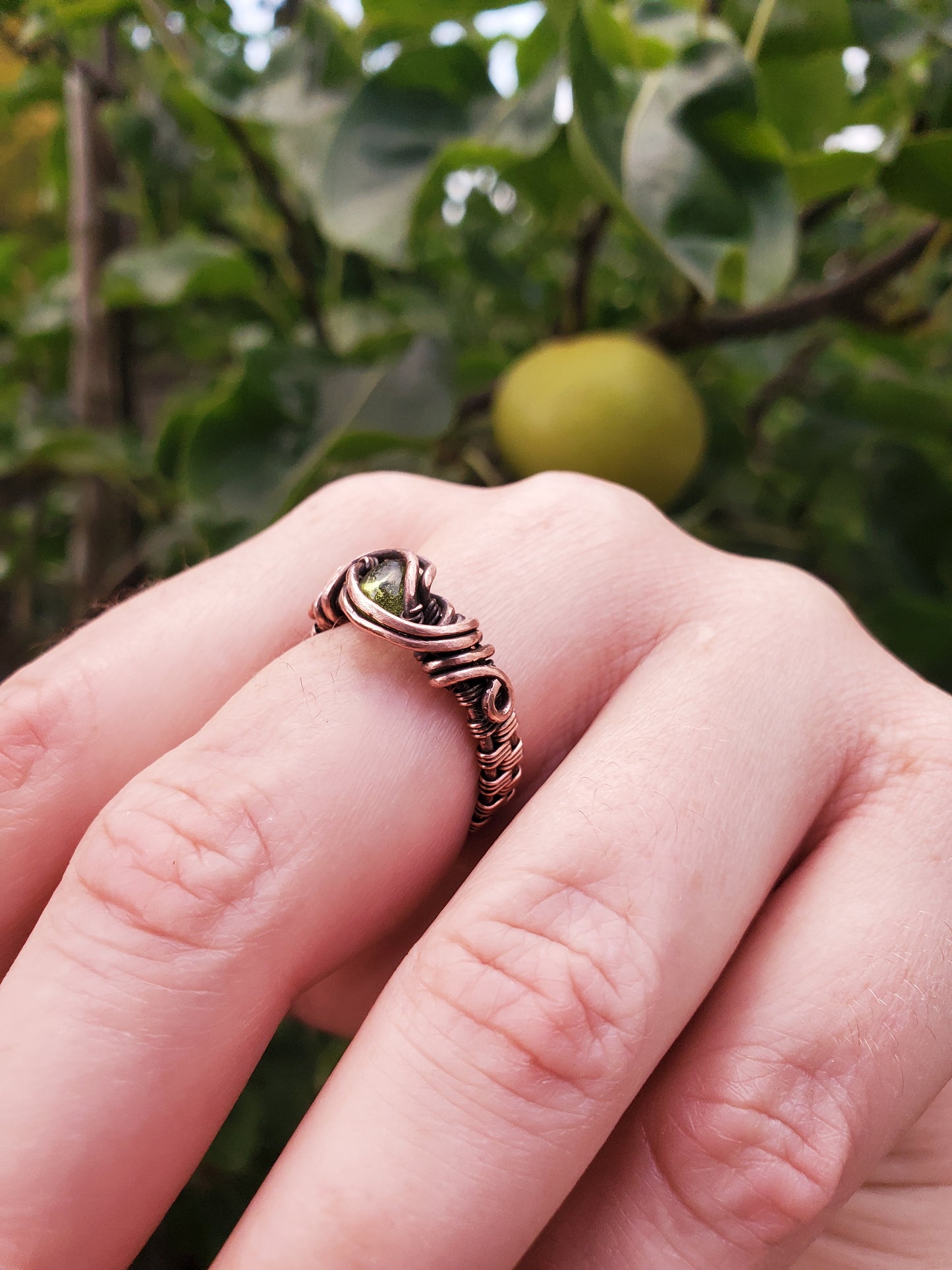 Peridot Copper Wire Wrapped Ring