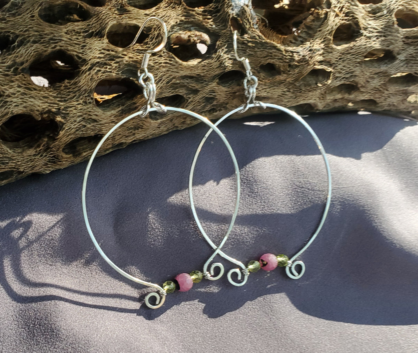 Ruby and Peridot Sterling Silver Hoop Earrings