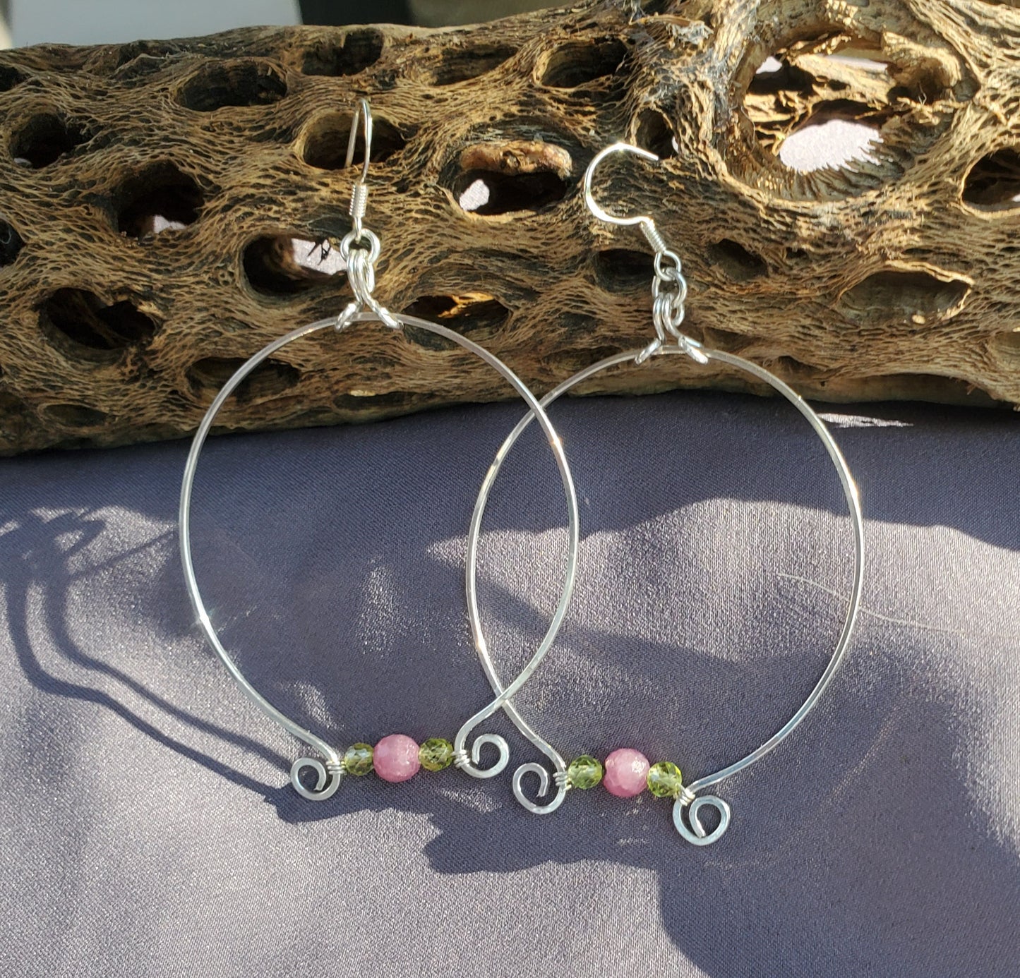 Ruby and Peridot Sterling Silver Hoop Earrings