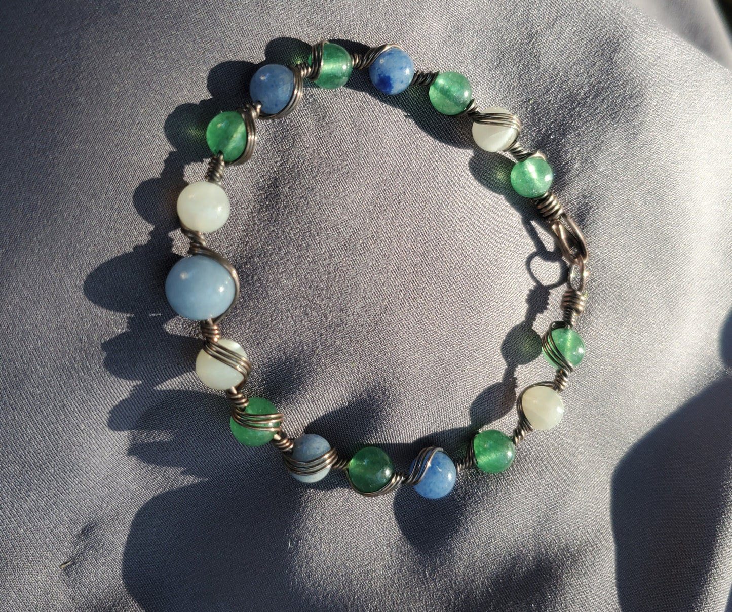 Wire Wrapped Bracelet with Angelite, Moonstone, and Aventurine