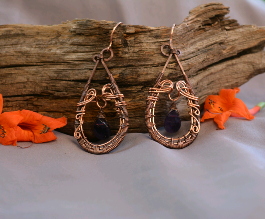 Dana - Amethyst Intricate Wire Wrap Earrings