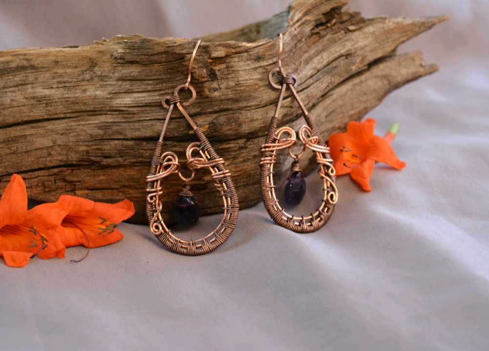 Dana - Amethyst Intricate Wire Wrap Earrings