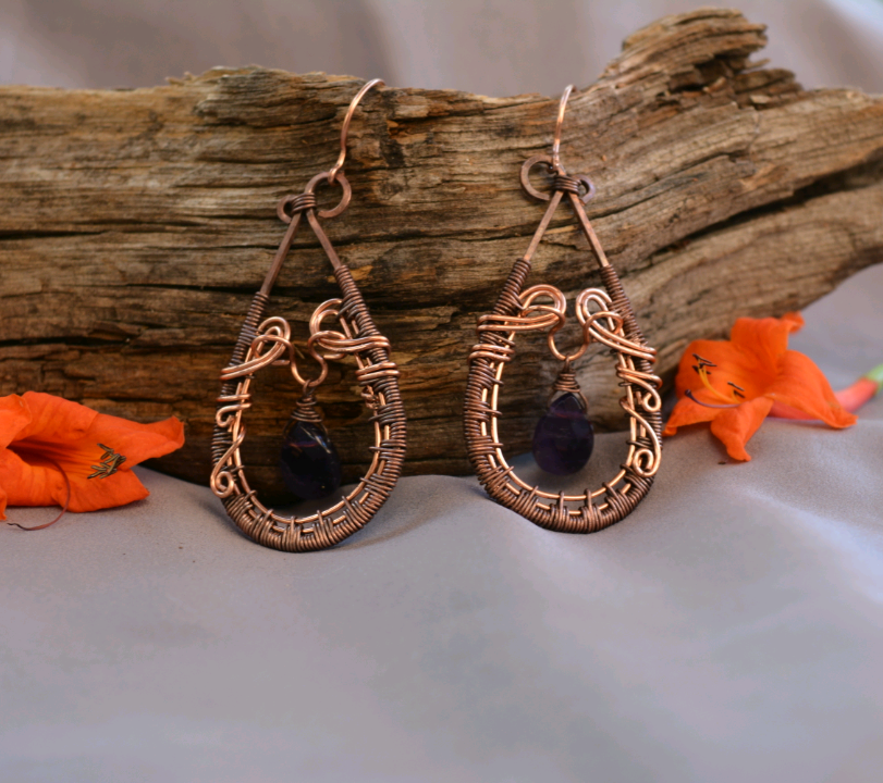 Dana - Amethyst Intricate Wire Wrap Earrings