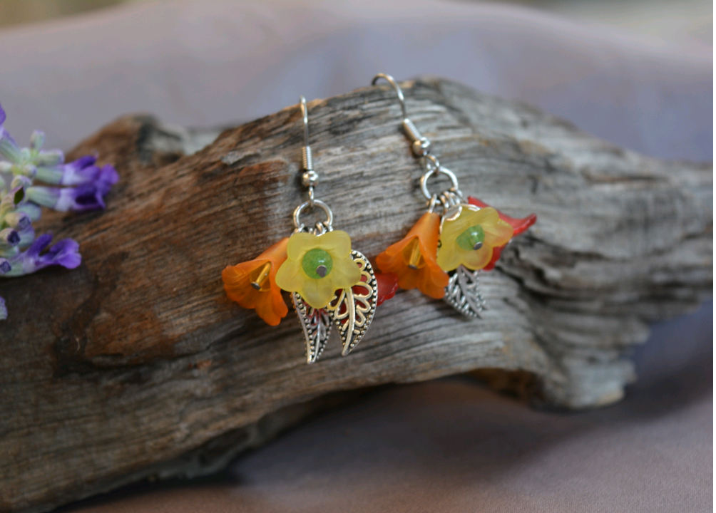 Flower Fairy Earrings - Red, Orange, Yellow