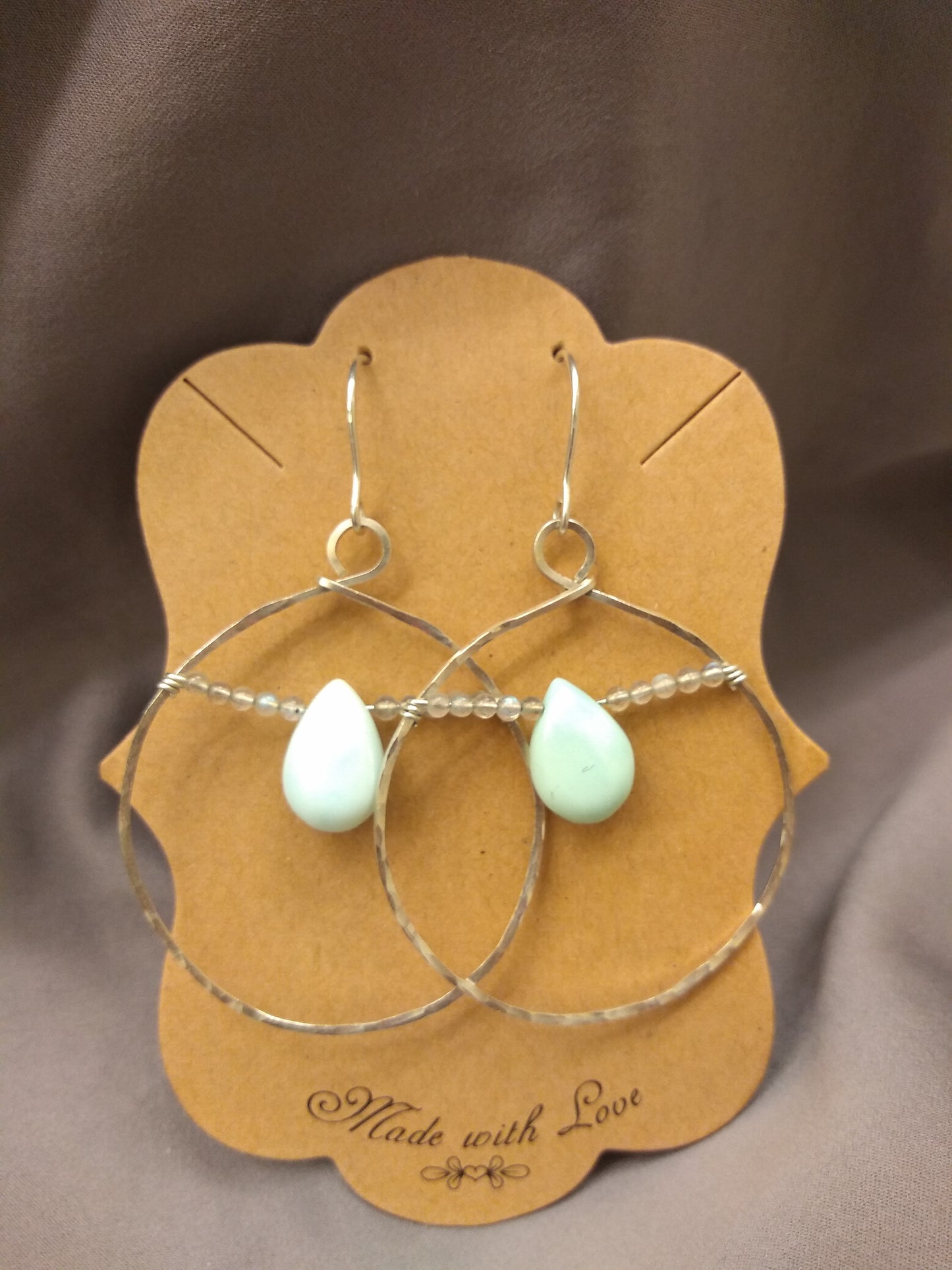 Blue Persian Opal and Silver Hoop Earrings