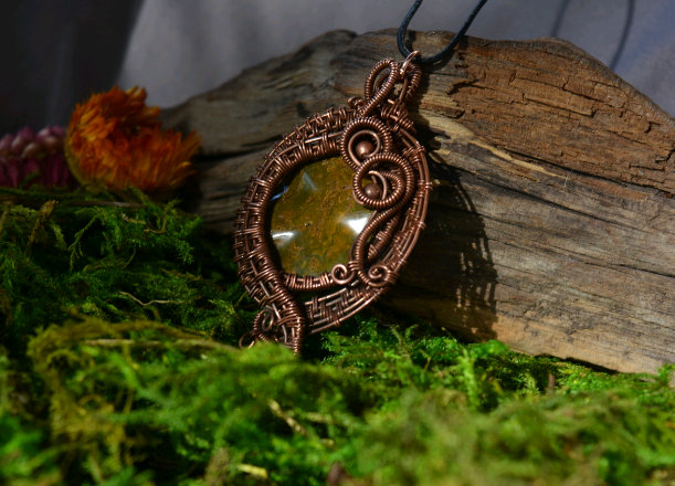 Bronzite Pendant in Antiqued Copper