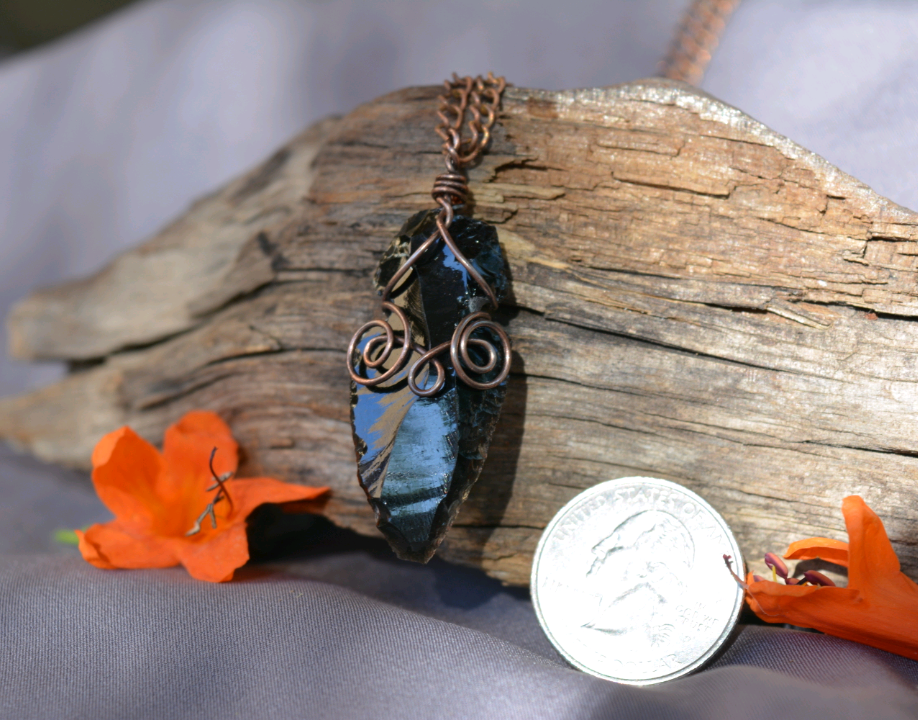 Fancy Copper Obsidian Arrowhead Pendant