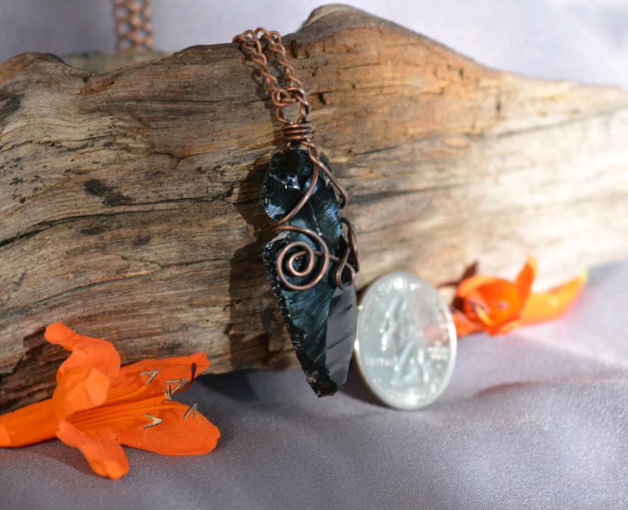 Fancy Copper Obsidian Arrowhead Pendant