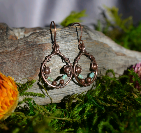 Pinya- Mini Copper and Turquoise Earrings
