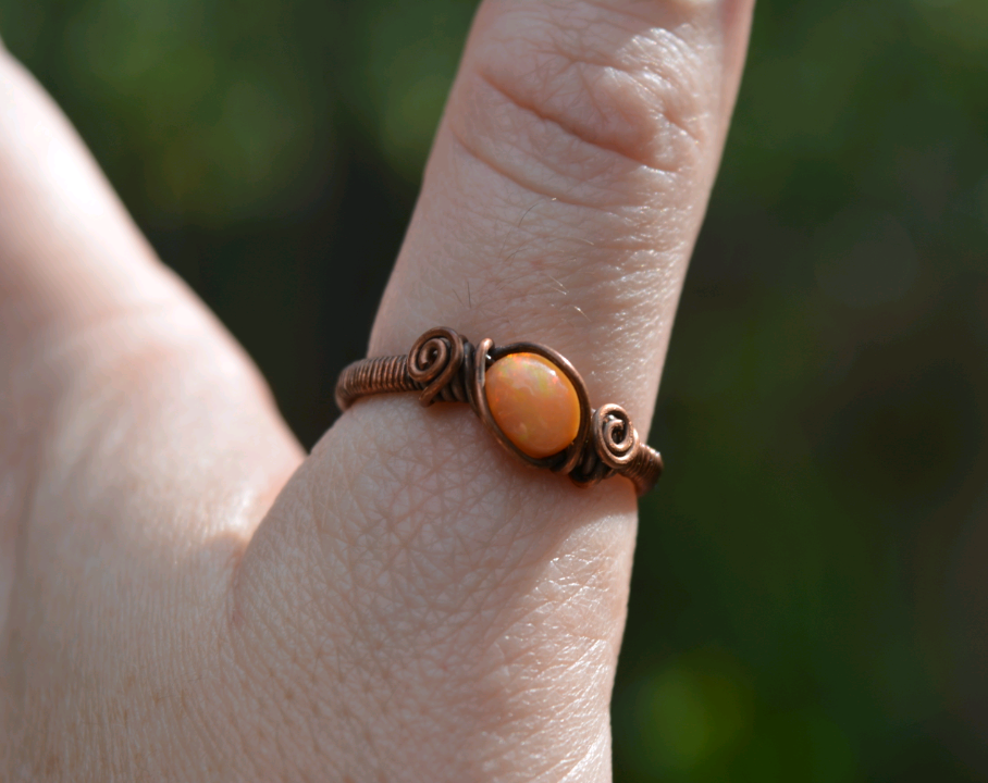 Mexican Fire Opal - Copper Ring - Size 10.5