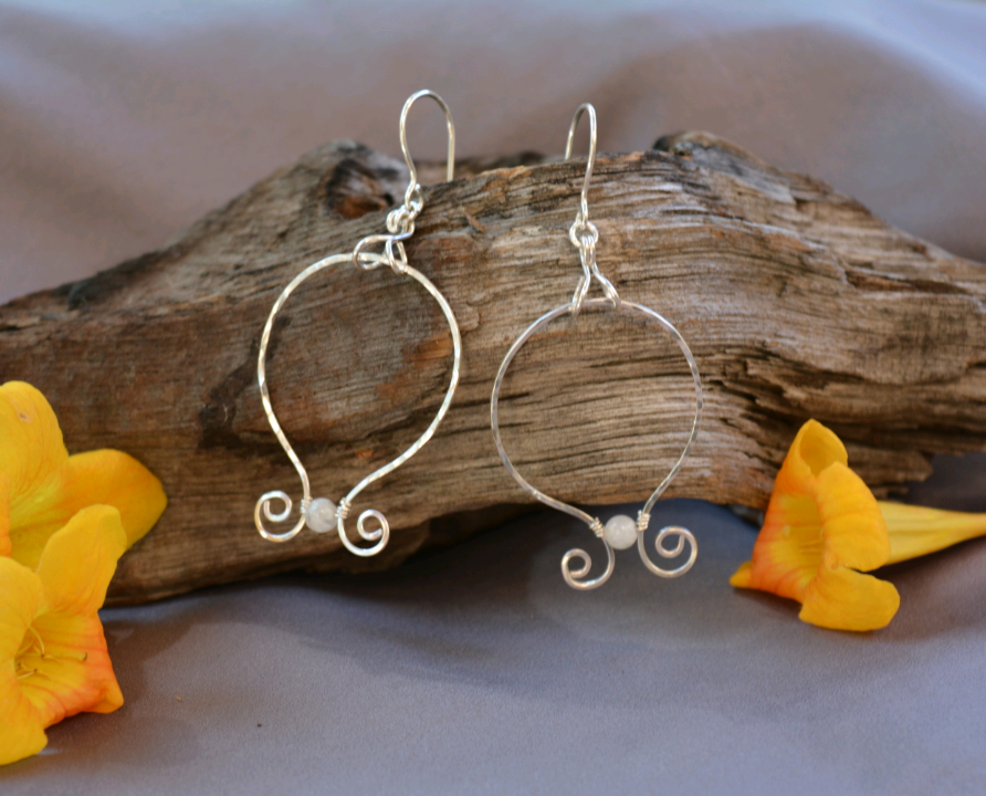 Silver Moonstone Hoop Earrings