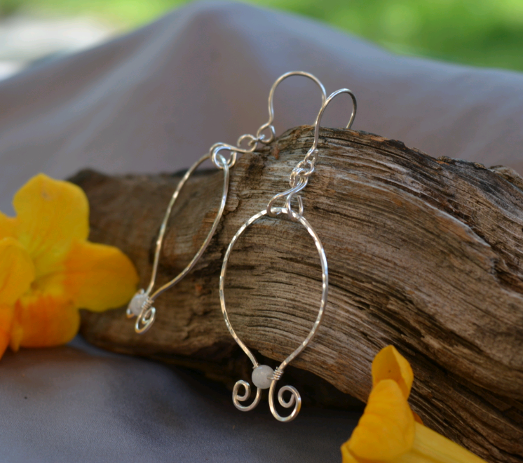 Silver Moonstone Hoop Earrings