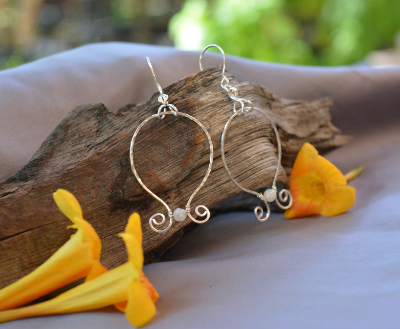 Silver Moonstone Hoop Earrings