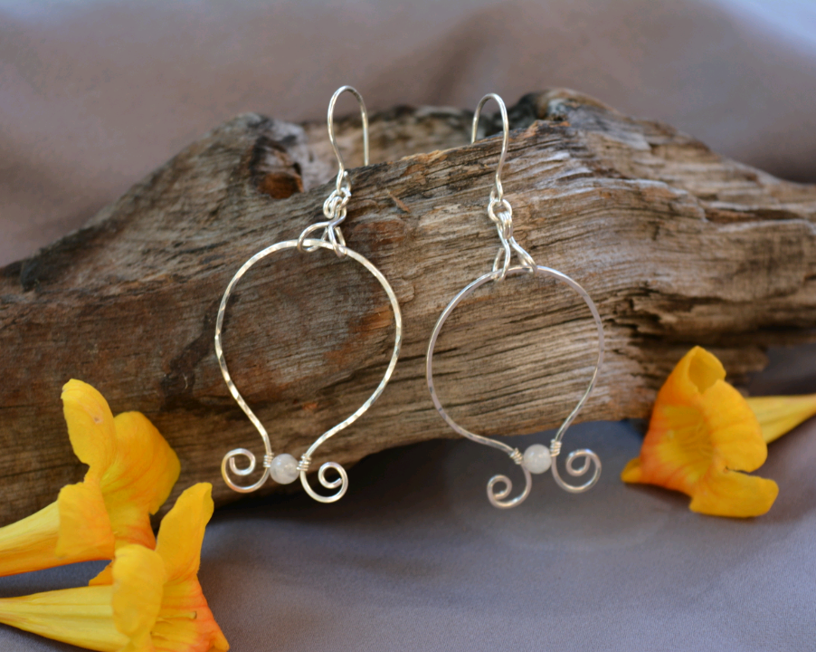 Silver Moonstone Hoop Earrings