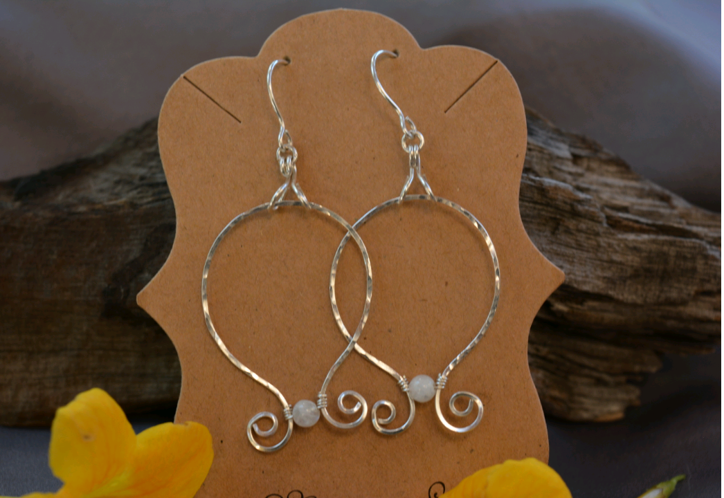 Silver Moonstone Hoop Earrings