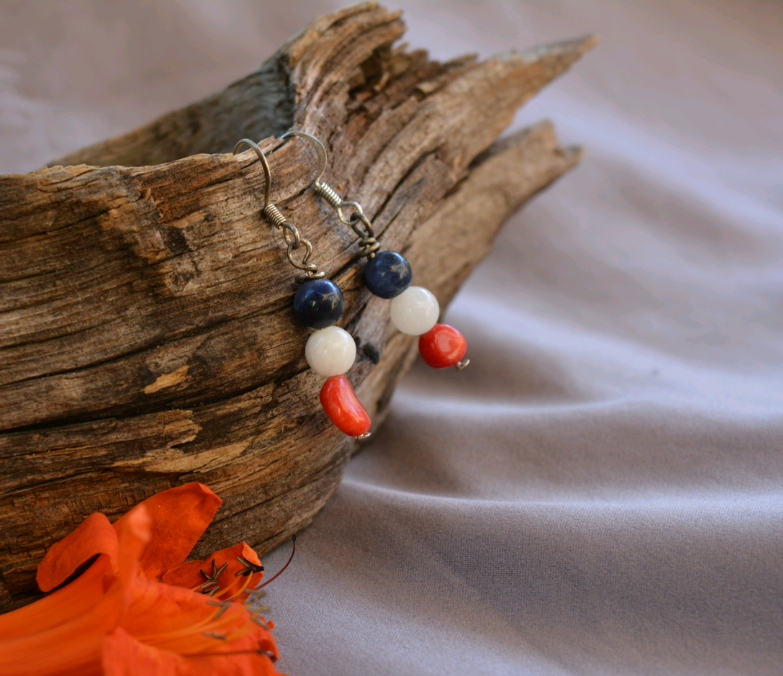 Blue and Red Earrings