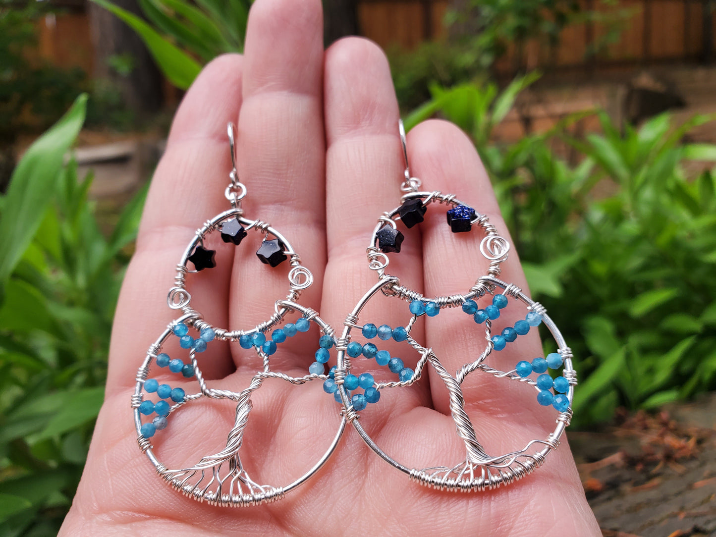 Electric Neon Blue Apatite Treescape Earrings