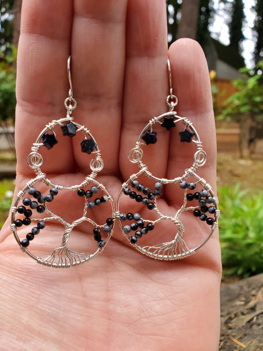 Snowflake Obsidian Treescape Earrings