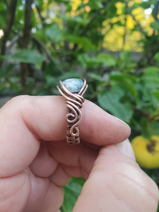 Tree Agate and Copper Ring